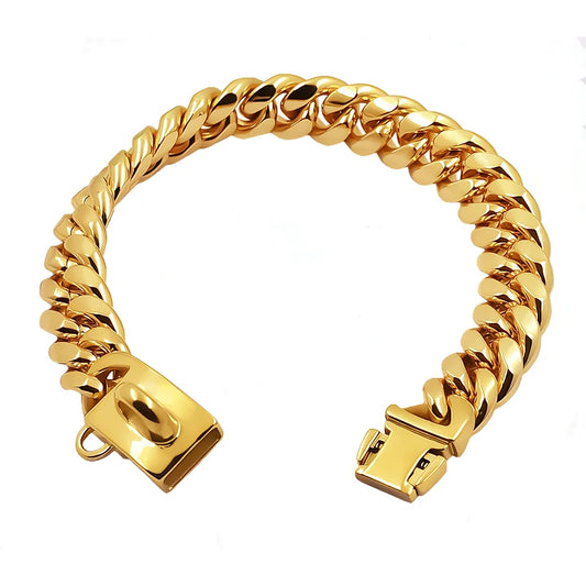 Gold Cuban Chain Dog Collar - Stainless Steel 14mm