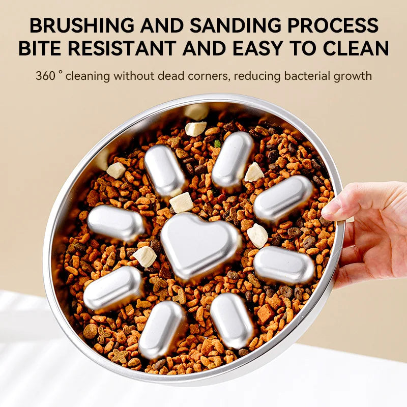 Pet supplies, stainless steel slow food bowl for dogs, feeding basin for cats, anti choking and anti overturning bowl