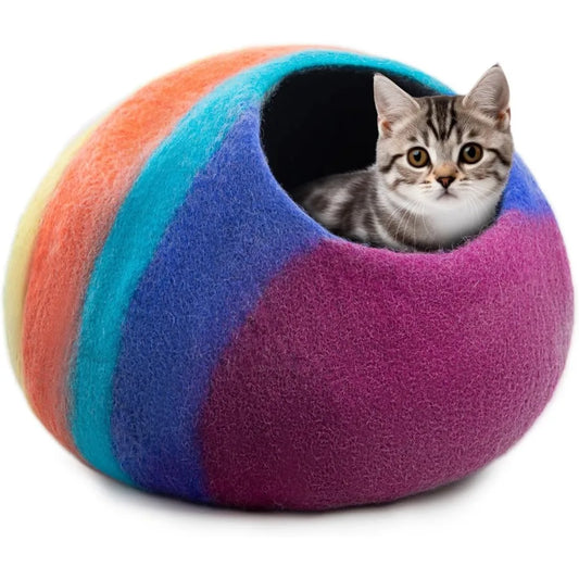 Premium Felt Cat Cave Bed for Indoor Cats Handcrafted Wool Kitty Bed Made from 100 EcoFriendly Merino Wool Foldable Covered Cat