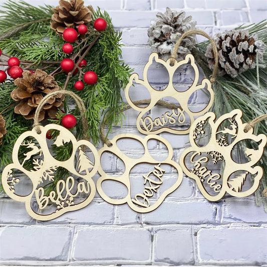 Personalized Christmas Baubles Custom Laser Engraved Cat Dog Paw Name Ornament Christmas Tree Hanging Gift for a Dog Lover