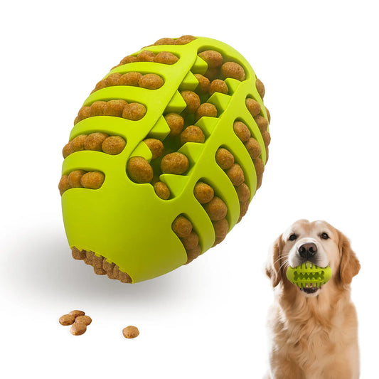 Dog Treat Rugby Ball for Medium/Large Dogs–Treat Dispensing,Teeth Cleaning&Anxiety Relief, Non-Toxic TPR for Aggressive Chewers