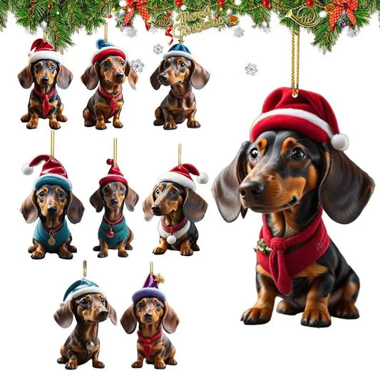 Christmas Acrylic Dog Pendant 2D Acrylic Christmas Dog Ornaments festival Dachshund Set For Car Backpacks Doors
