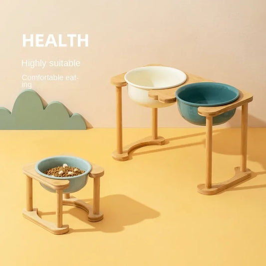 Big Dogs Dining Table Elevated Pet Double Food Water Bowls with Wooden Stand Medium Dog Drinking Eating Feeding Feeders Supplies