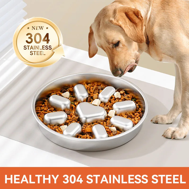 Pet supplies, stainless steel slow food bowl for dogs, feeding basin for cats, anti choking and anti overturning bowl