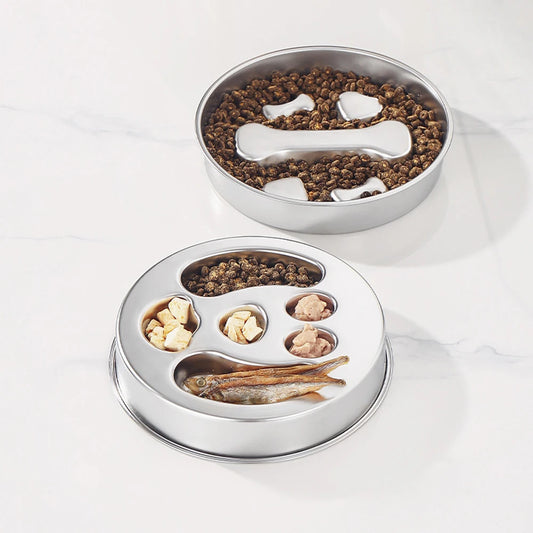 1 PC Stainless Steel Anti-choking Dog Slow Feeder Double-sided Dual-use Feeder Bowl Non-slip Dog Puzzle Food Bowl Drinking Basin